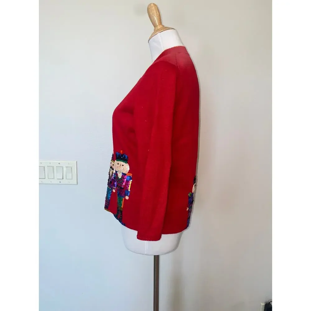 Michael Simon Event Cardigan Christmas Nutcracker Sequin Red Size Medium